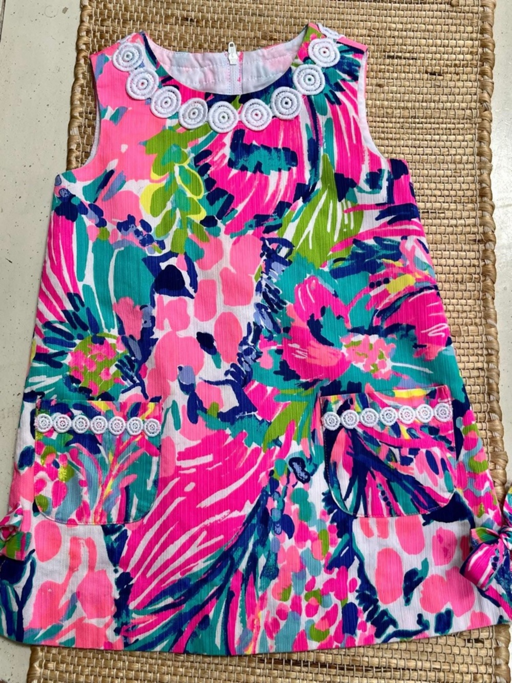 Lilly Pulitzer Girls Pink Teal Navy Floral Shift Dress